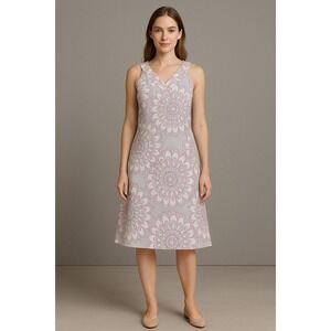 Ann Taylor LOFT Dress Womens 8 Gray Pink Floral Sleeveless Shift A-Line Sundress